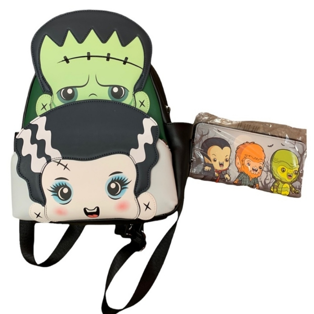 Loungefly Universal Monsters Frankenstein with Bride Backpack & Wallet Set